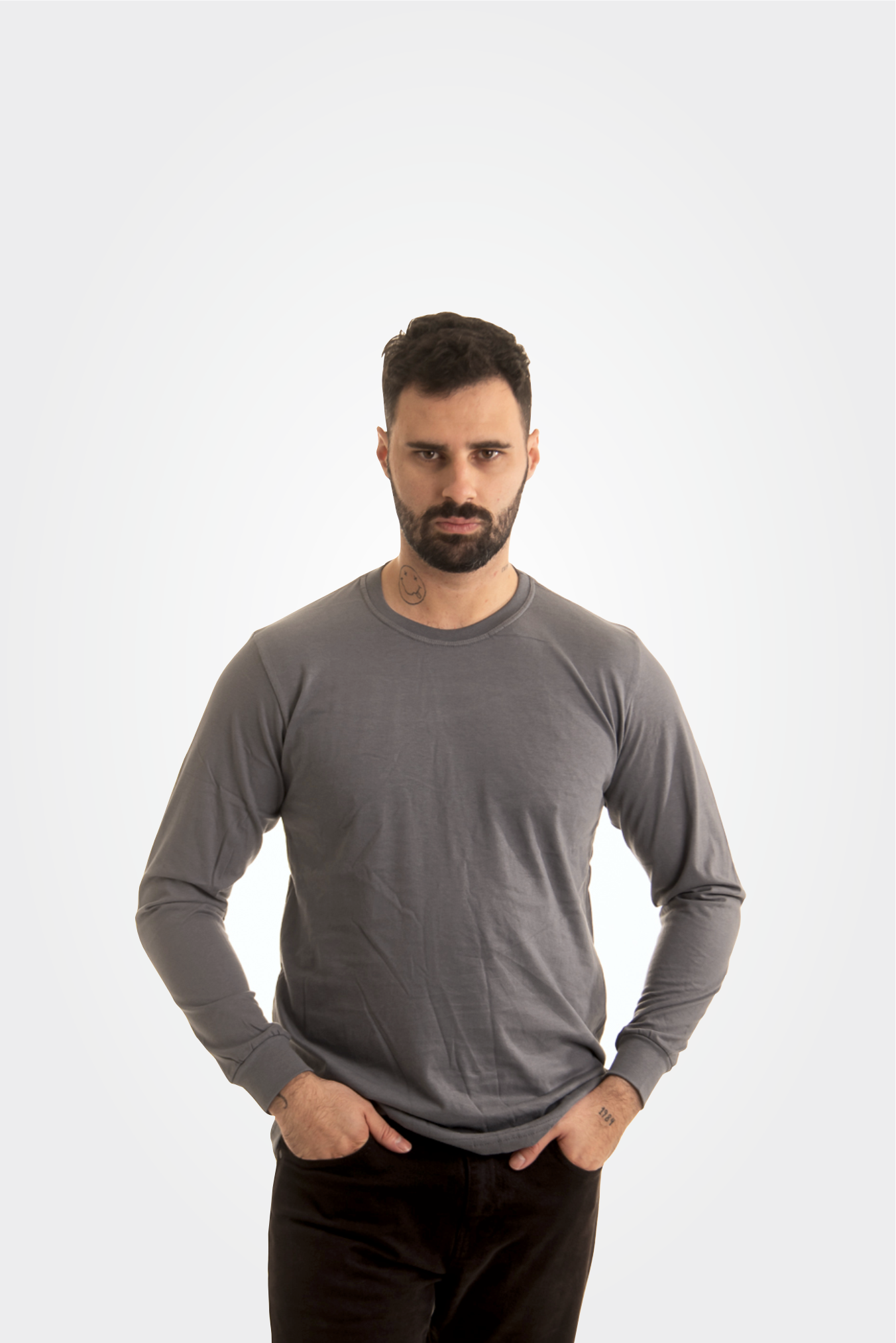 Manga longa 100% algodão cinza chumbo