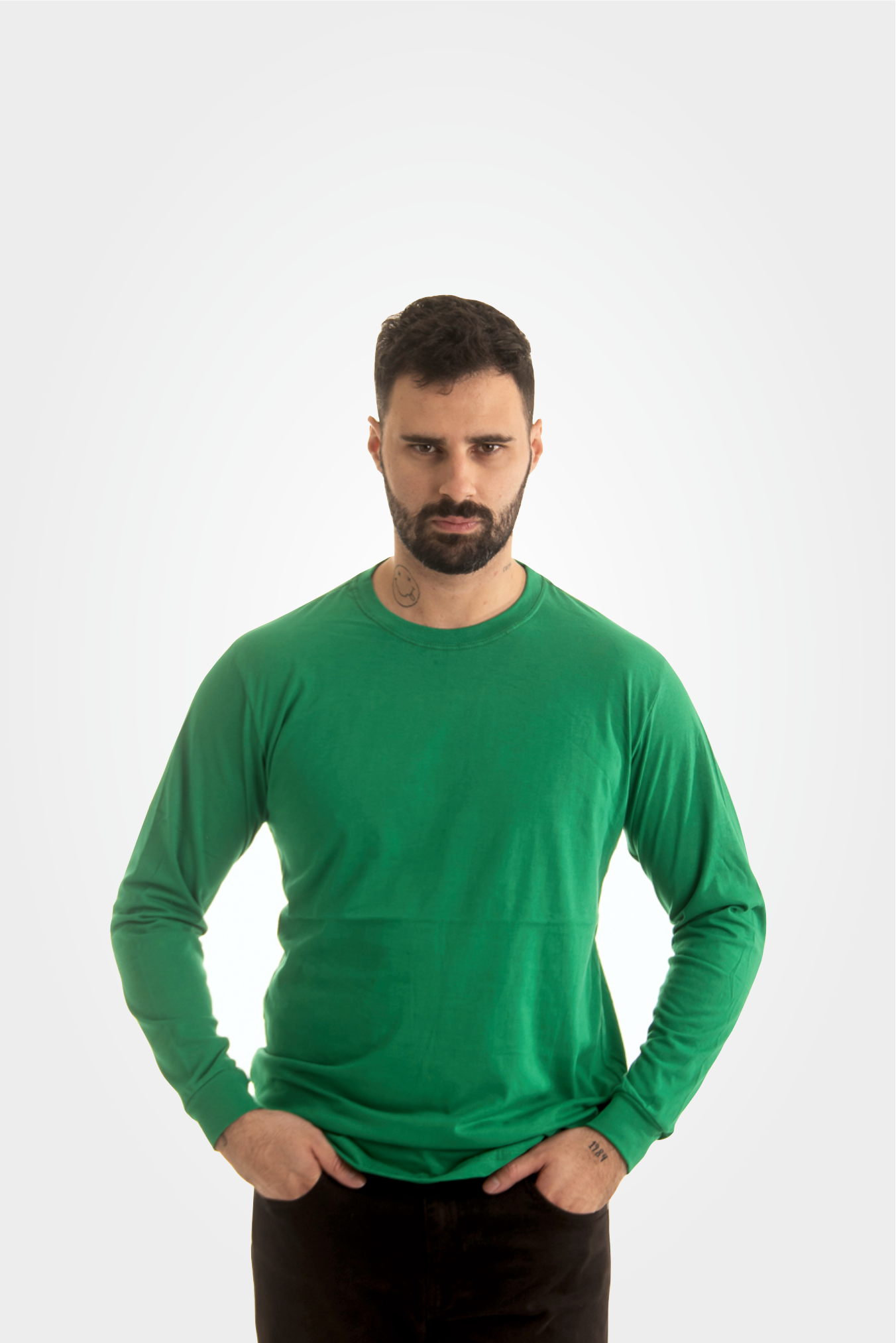 Manga longa 100% algodão verde bandeira