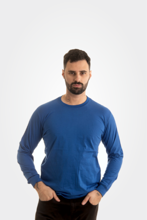 Manga longa 100% algodão azul royal