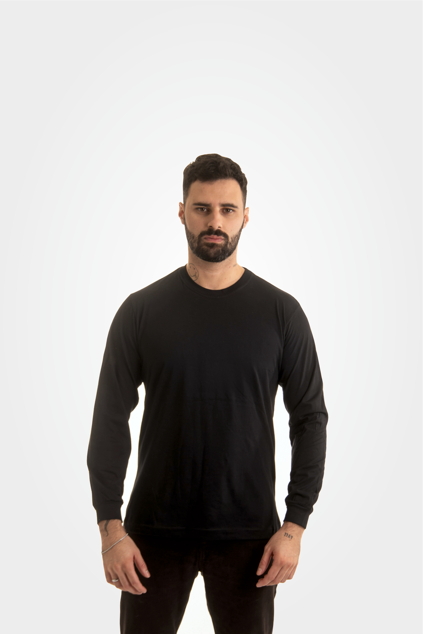 Manga longa 100% algodão preto